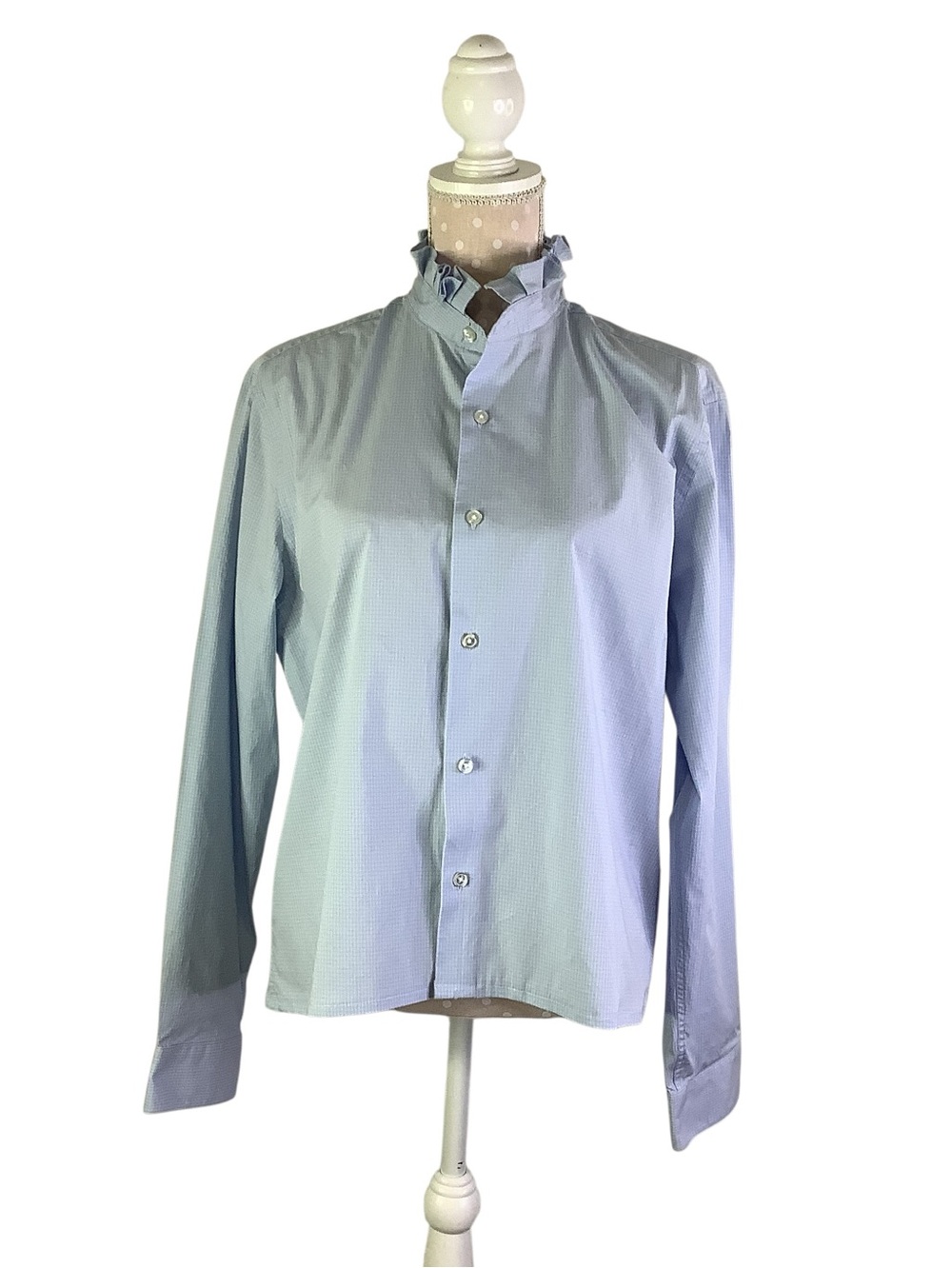 Upcycled Light Blue Ruffled Collar Button-Up Shirt